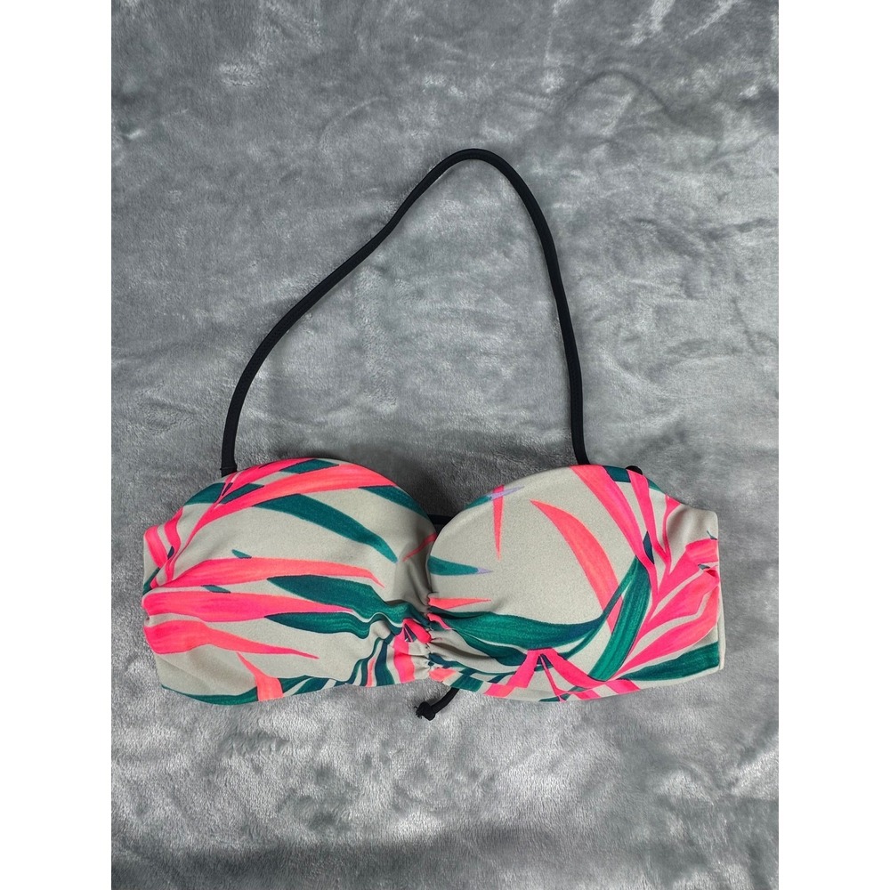 Victoria's‎ Secret PINK Bikini Top Womens XS Grey Pink Tropical Push Up Bandeau
